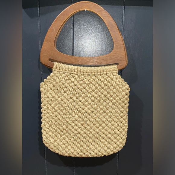 VTG 80’s Wooden Handled mini Tote bag - Picture 2 of 7